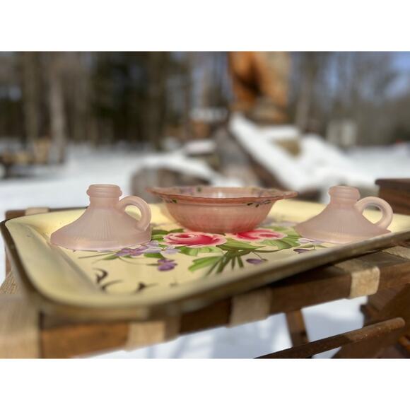 Vintage Pink Satin Glass with Hand Painting - Picture 11 of 12